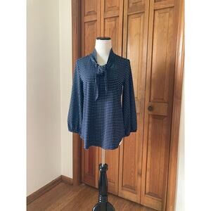 Adrianna Papell Blue Stretch Pullover Top With Tie, Size S